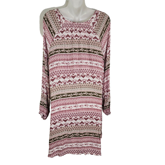 Cloud Chaser Womens Tunic Top 1X Button Front V Neck Long Sleeve Tassels Floral - Picture 2 of 12